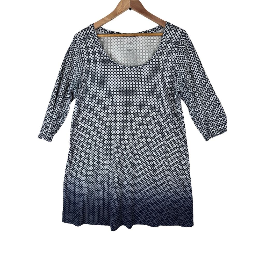 J. Jill Pure Jill Tunic Sz Med Ballet Sleeve Navy White Geometric Cotton Light